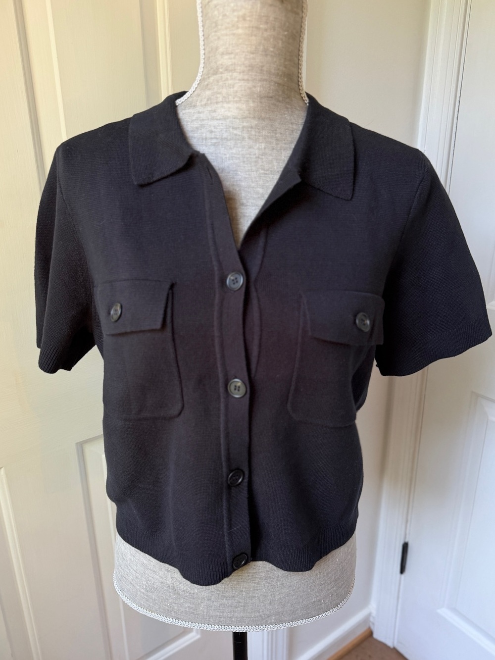 NWT J. Crew Black Short-Sleeve Button-Front Polo Cardigan